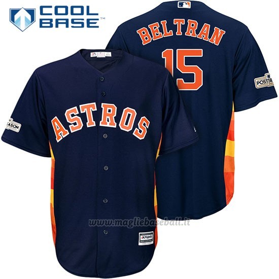 Maglia Baseball Uomo Houston Astros 2017 Postseason Carlos Beltran Blu Cool Base